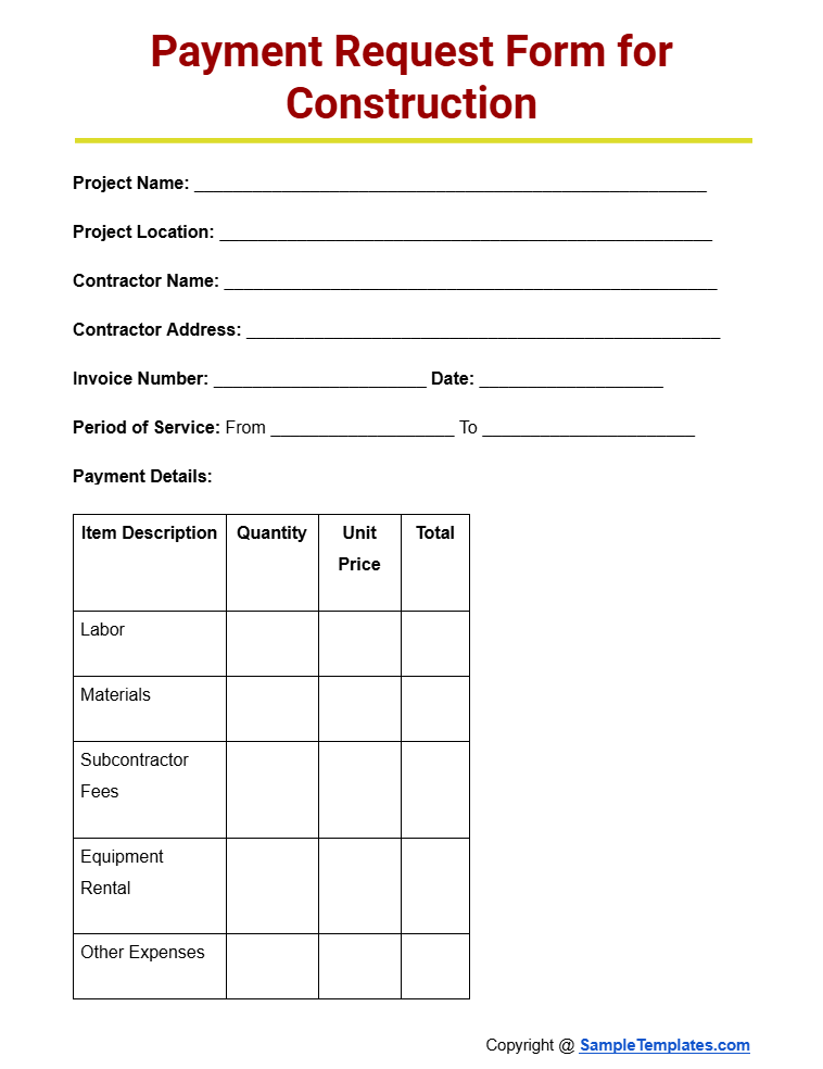 payment request form for construction