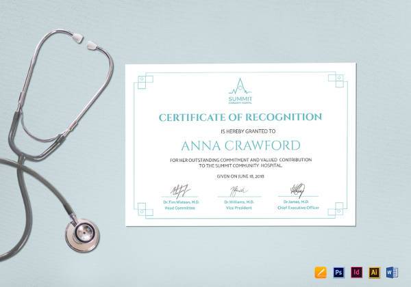 printable medical certificate of recognition template