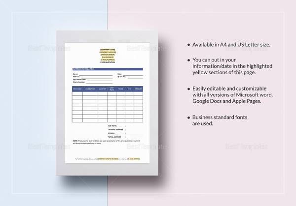 printable price quotation