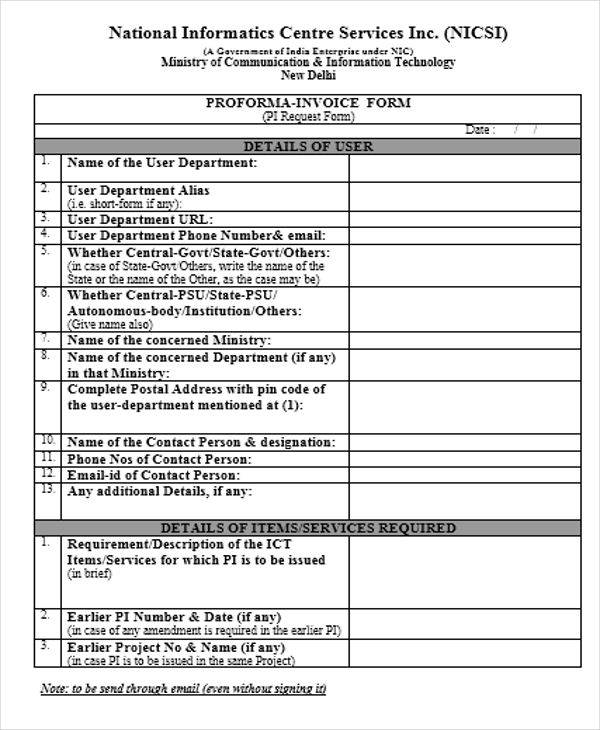 professional service proforma invoice