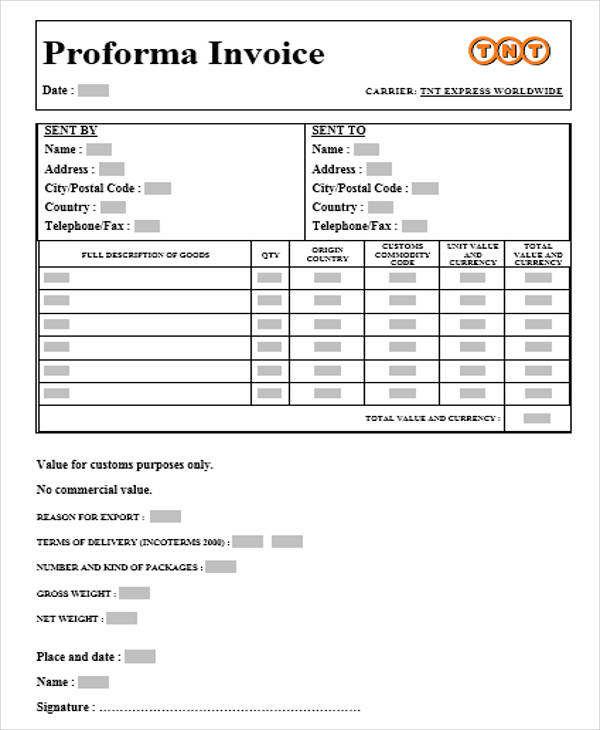 proforma invoice sample