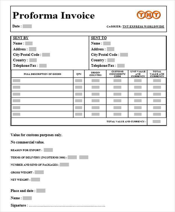 proforma invoice example