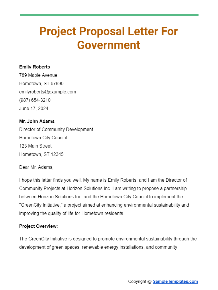 project proposal letter for government