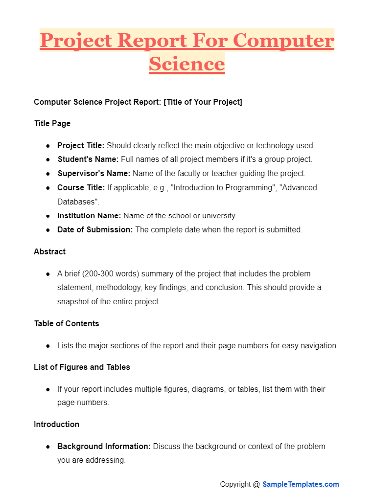 project report for computer science