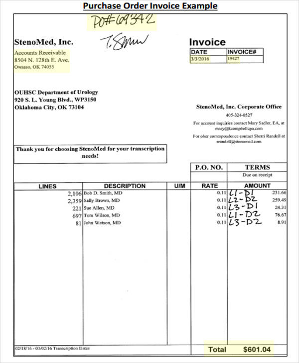 invoice vs receipt vs bill vs purchase order