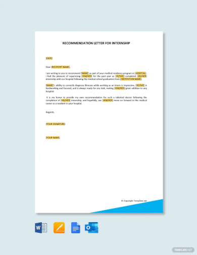 recommendation letter for internship completion template