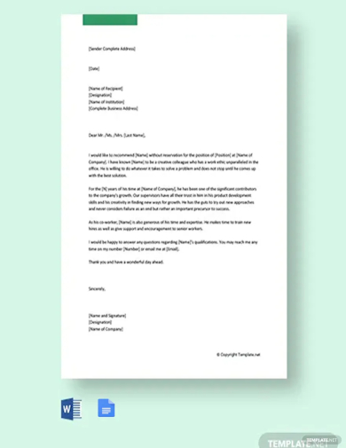 recommendation letter for colleague template