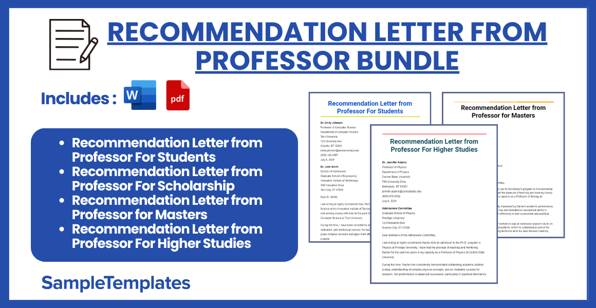 recommendation letter from professor bundle
