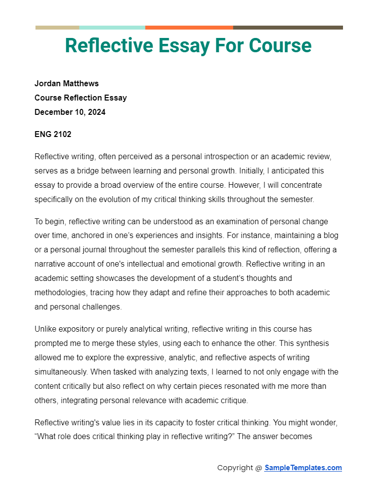 reflective essay for course