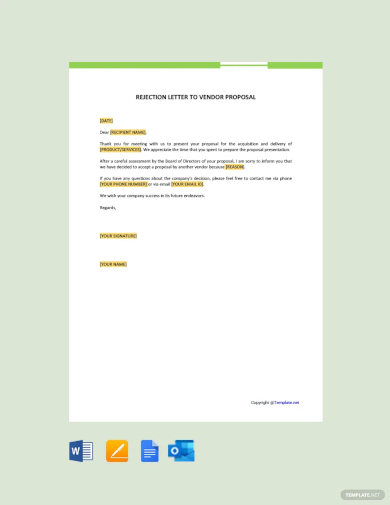rejection letter to vendor proposal template
