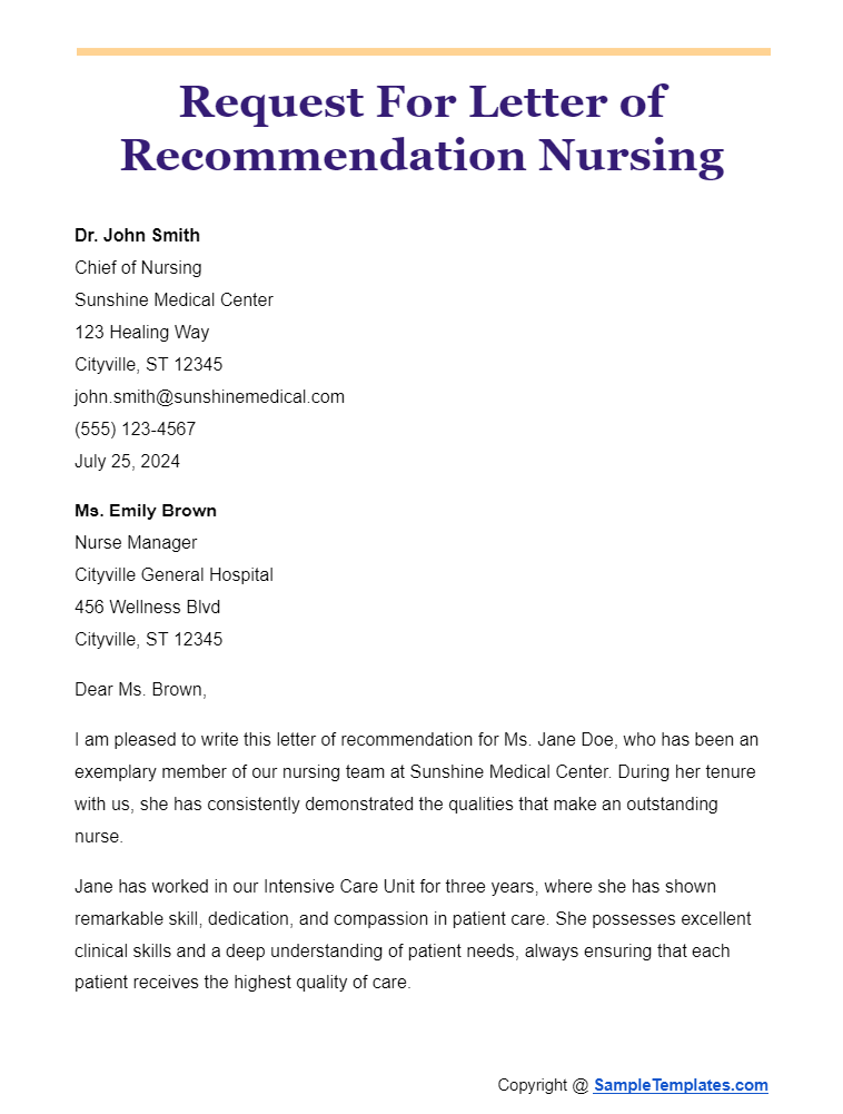request for letter of recommendation nursing
