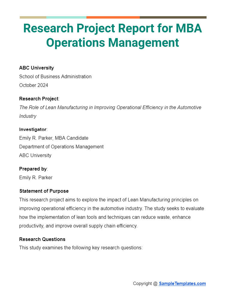 research project report for mba operations management