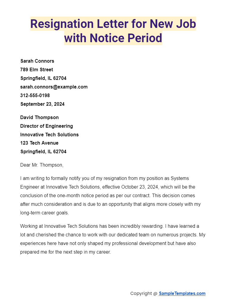 resignation letter for new job with notice period