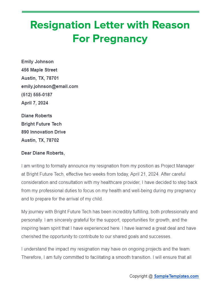 resignation letter with reason for pregnancy