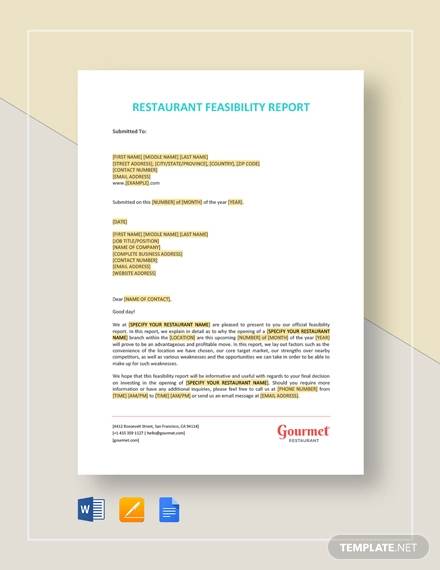 restaurant feasibility report template