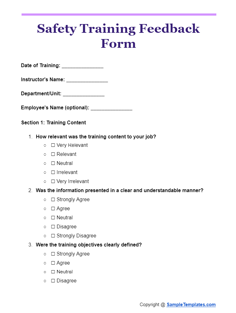 safety training feedback form