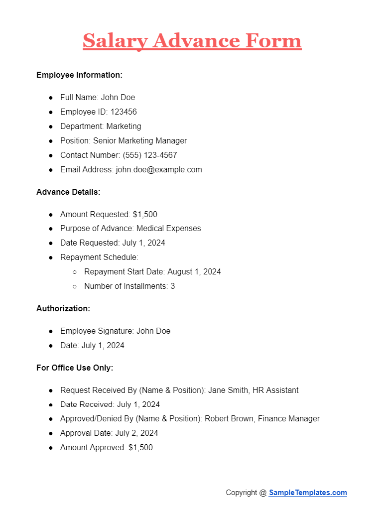 Sample Employee Advance Forms Advance On Paycheck Receipt Template