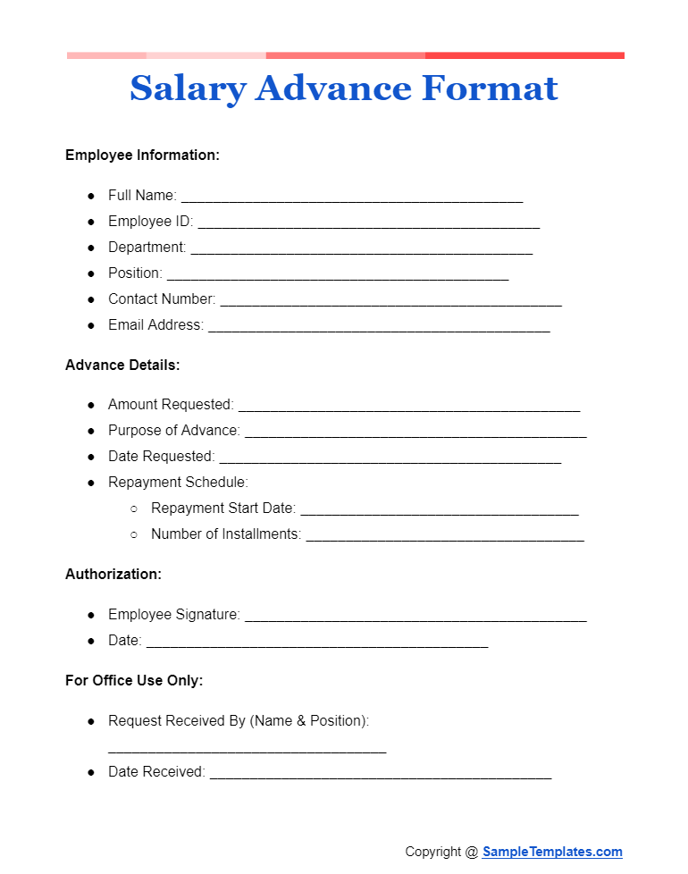 Sample Employee Advance Forms Advance On Paycheck Receipt Template ...