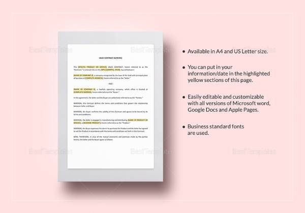 sales contract template simple 