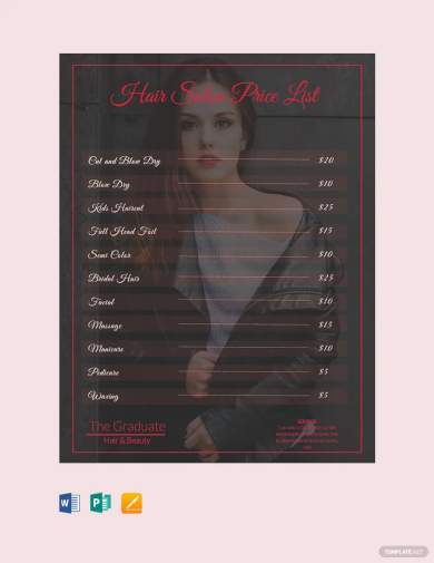 salon price list template