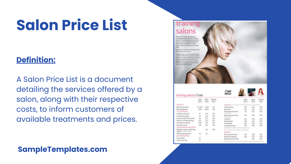 Salon Price List