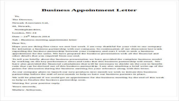 sample business appointment letters