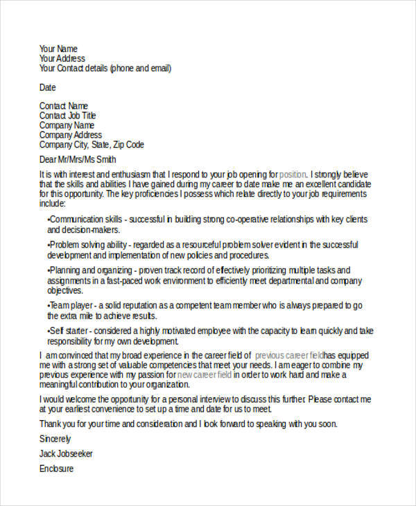 Cover Letter Template Change Of Career Images