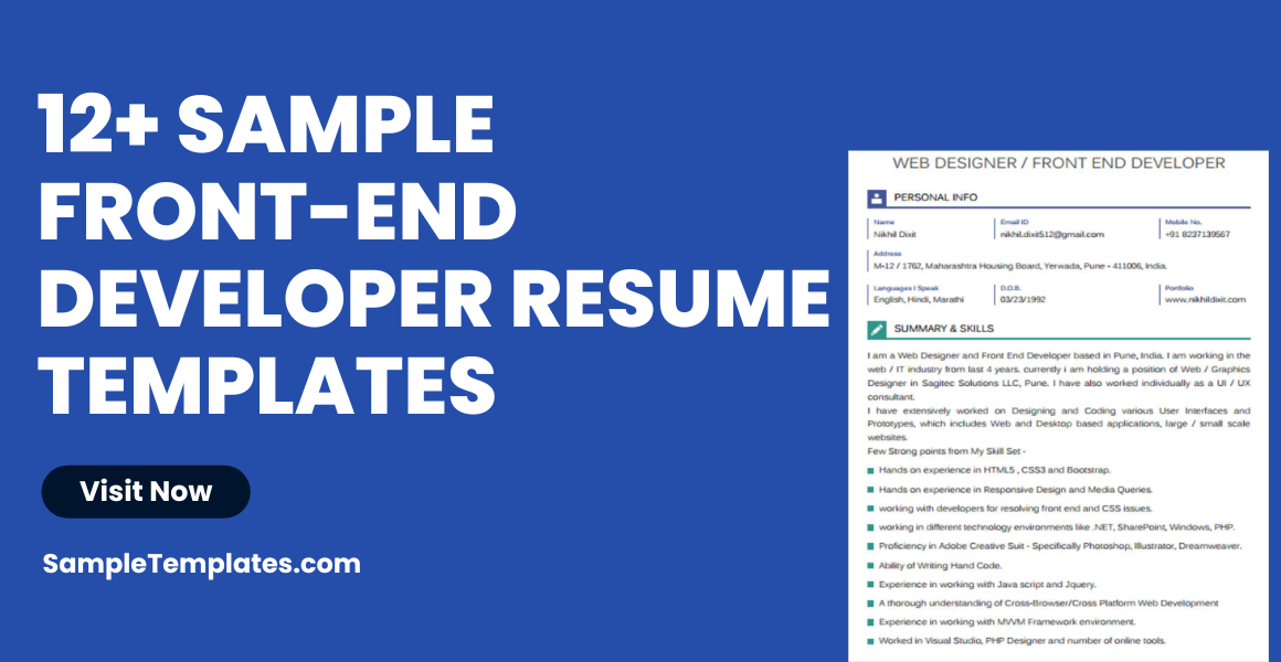 sample front end developer resume templates