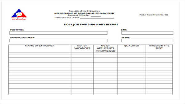 FREE 5  Sample Job Fair Report Templates in PDF MS Word