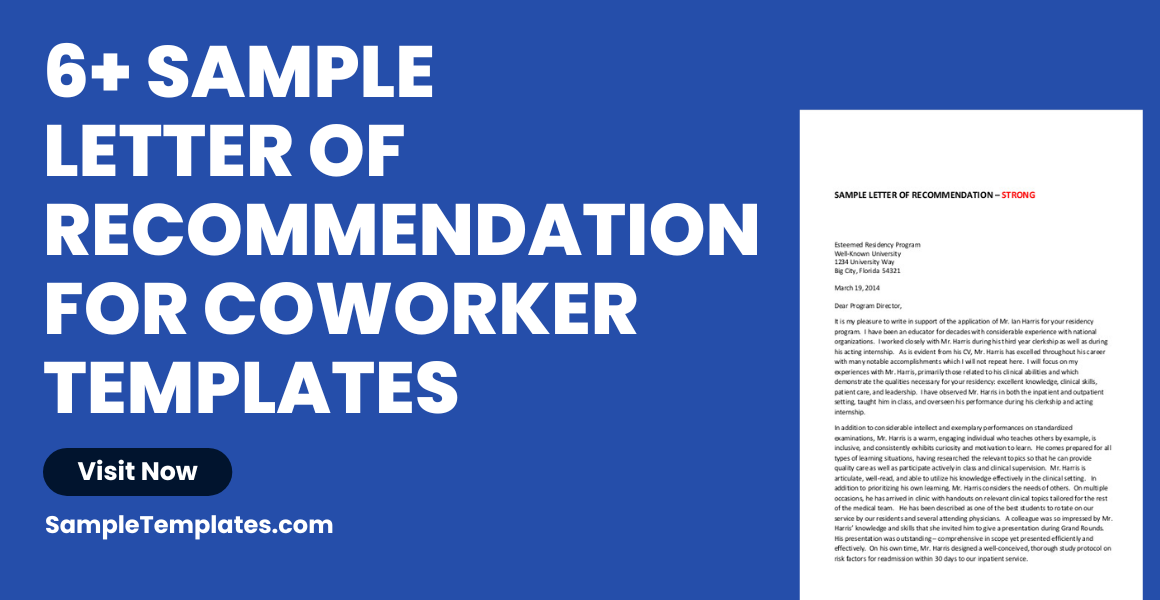 Sample Letter of Recommendation for Coworker Templates