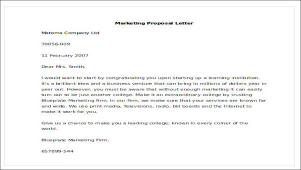 5+ Sample Marketing Proposal Letters  Sample Templates