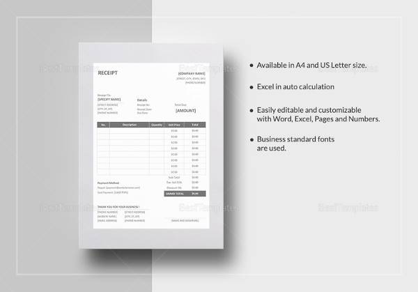 sample receipt excel template