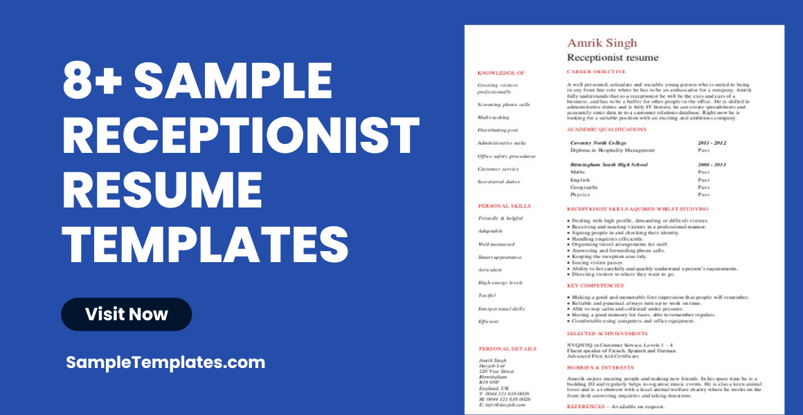 sample receptionist resume templates