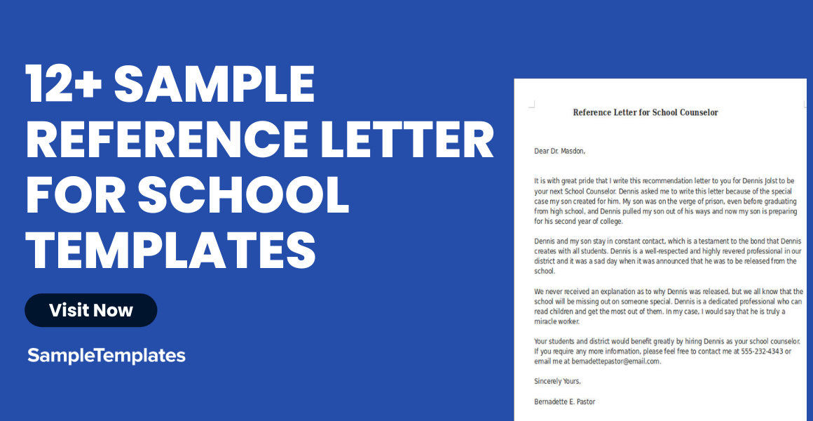 sample reference letter for school templates