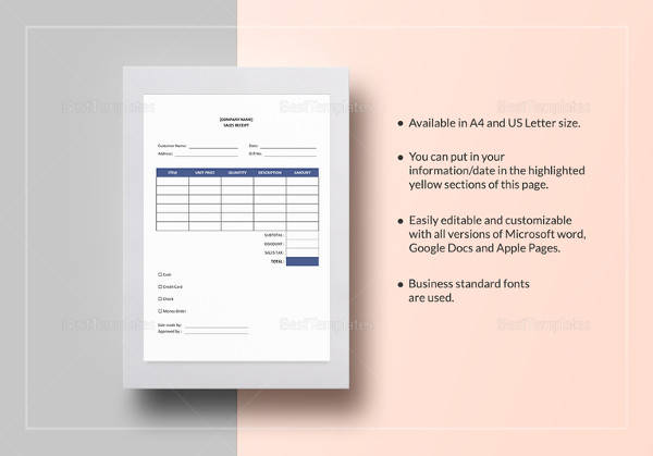 sample sales receipt template