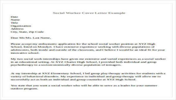 sample social worker cover letters