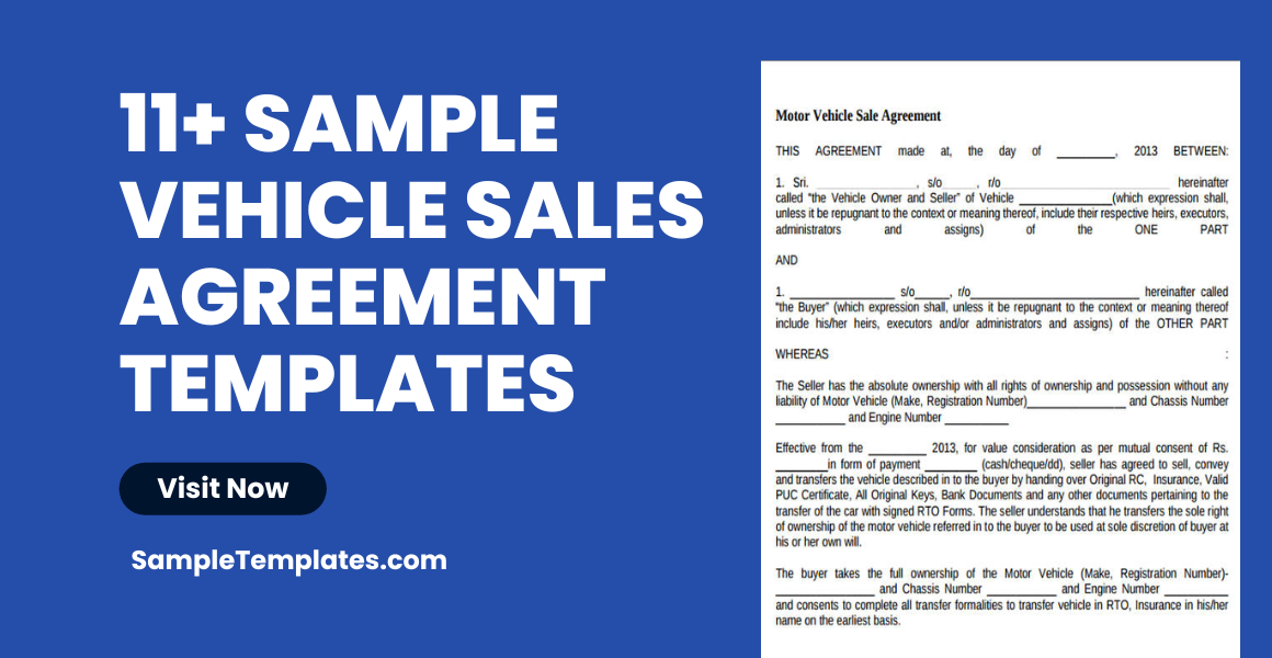 sample vehicle sales agreement templates