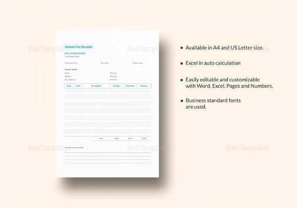 school fee receipt template