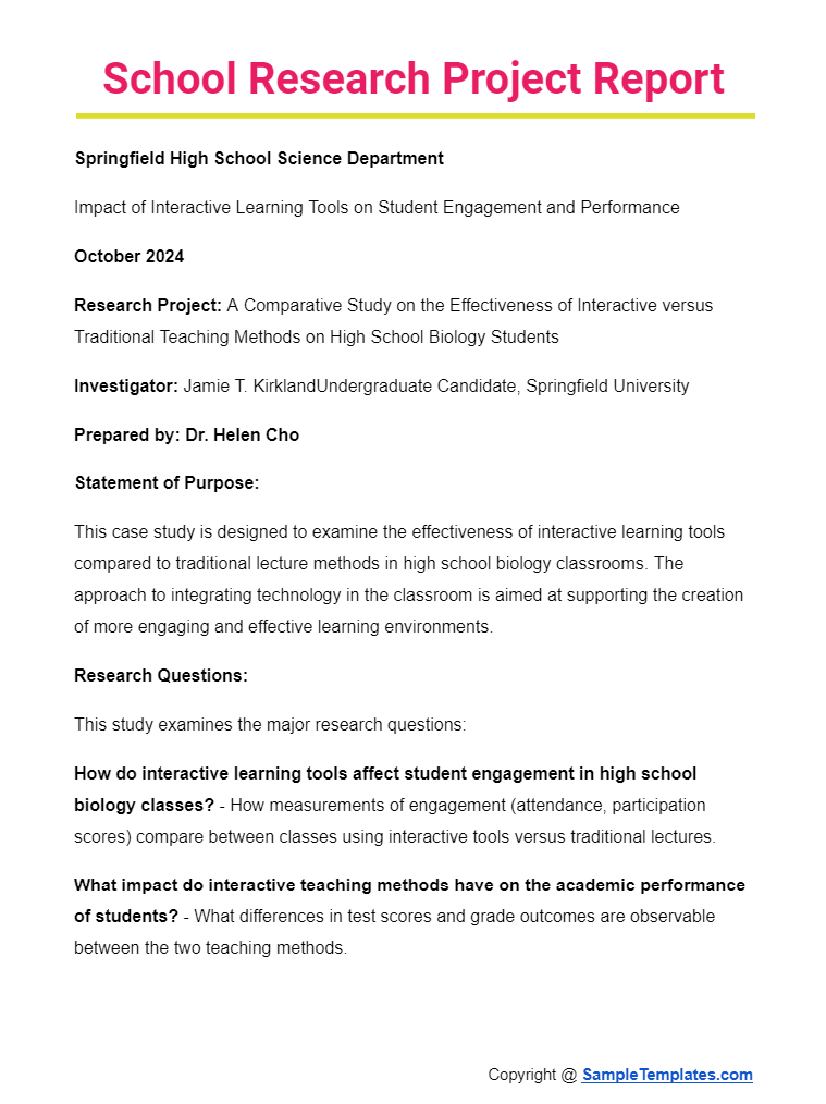 school research project report