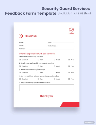 security guard services feedback form template