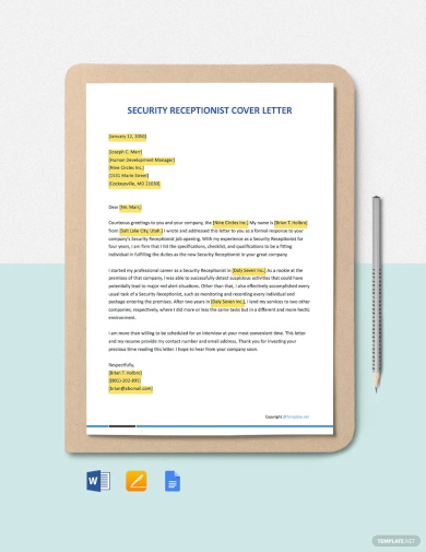 security receptionist cover letter template