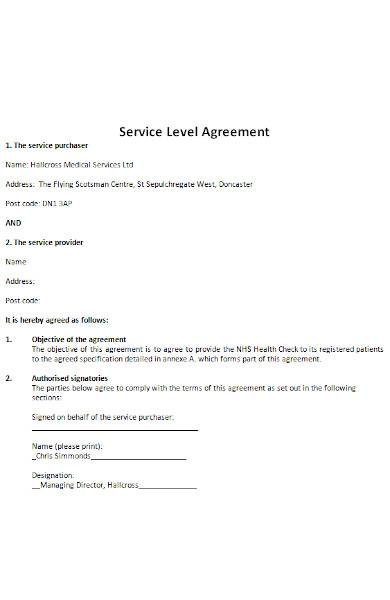 service level agreement in ms word
