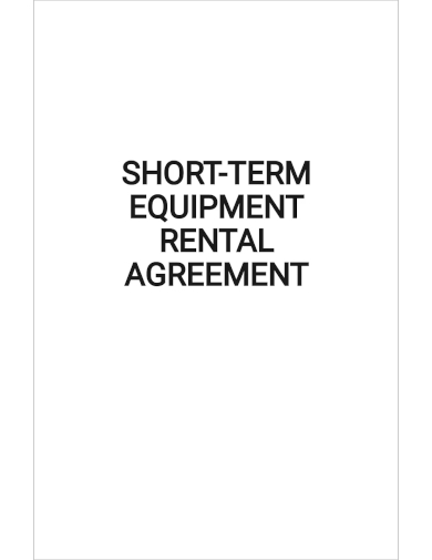 short term equipment rental agreement template