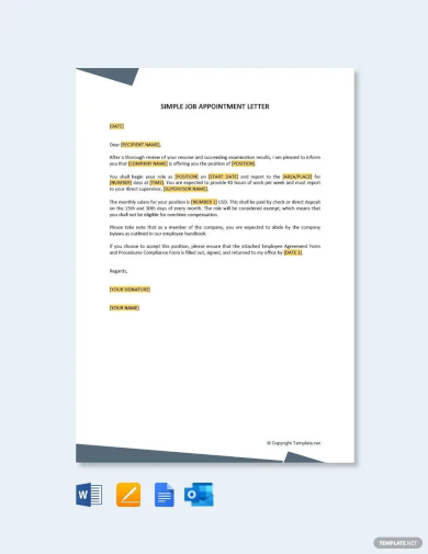 simple job appointment letter template