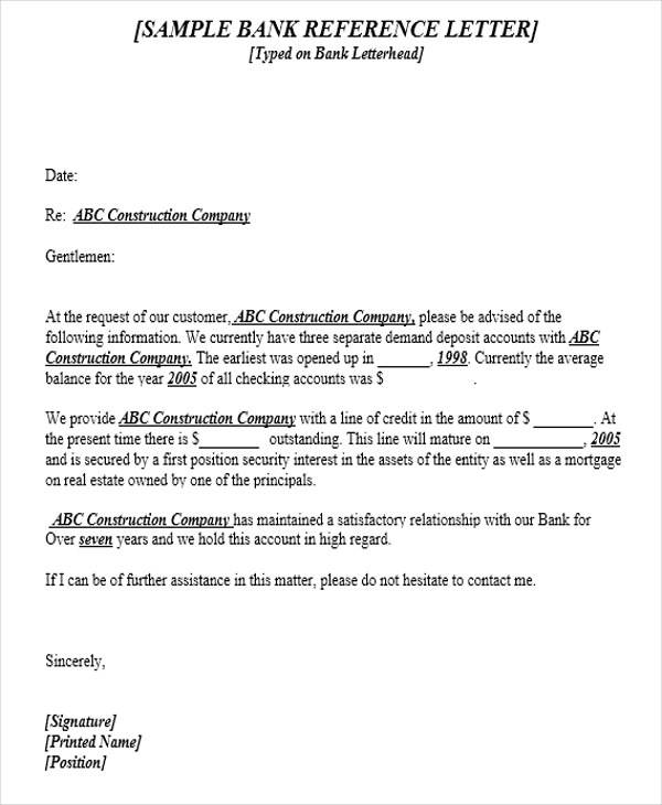 Application For Bank Reference Letter