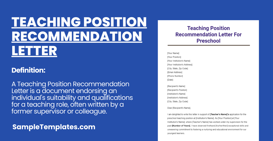 teaching position recommendation letter