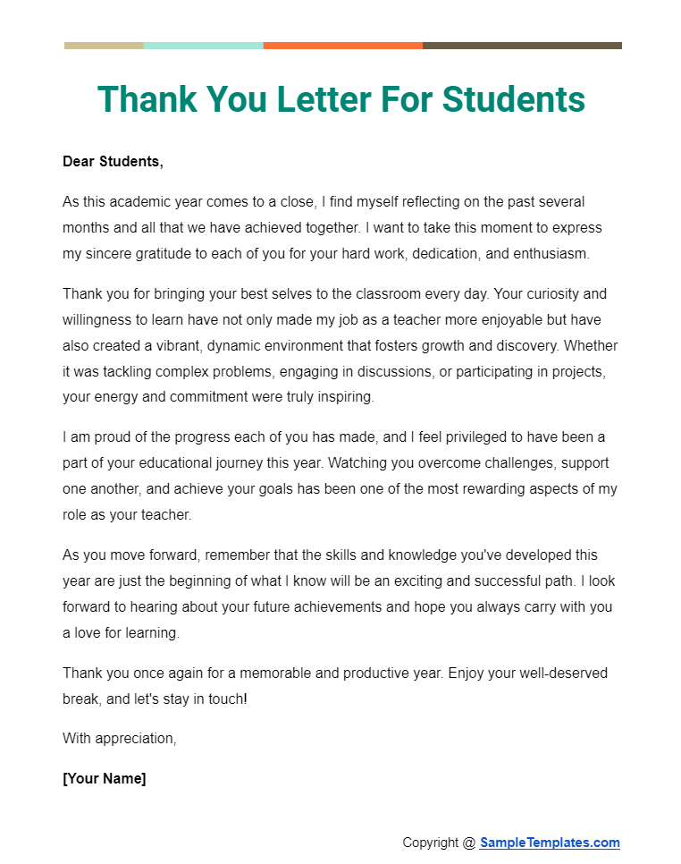 thank you letter for students