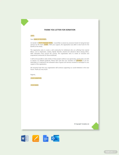 thank you letter for sponsorship donation template