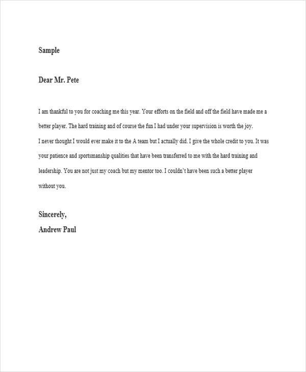 FREE 5+ Sample Thank-You Letters to Coach in MS Word | PDF
