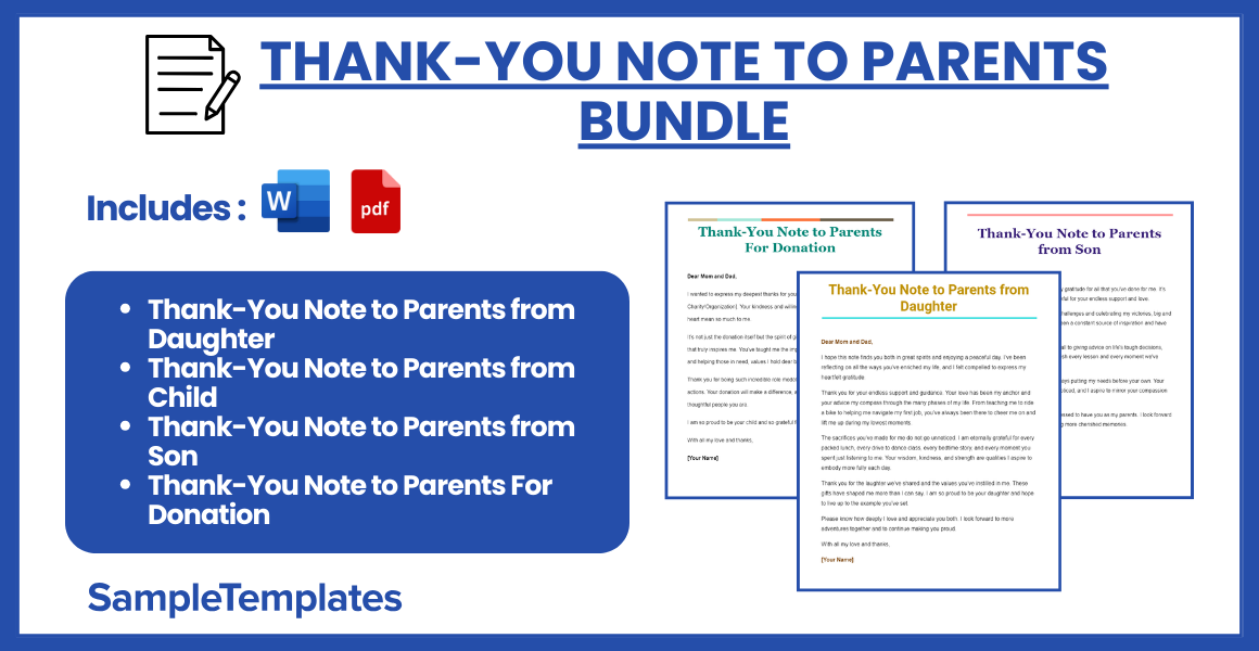 thank you note to parents bundle